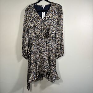 NWT! Caralyn Mirand The Drop Size L Womens Floral Print Blue Wrap Dress